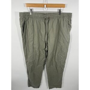 H&M Womens Linen Blend Pants XL Green Beach Resort Euro Summer Lightweight